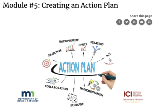 Landing page for module 5, creating an action plan